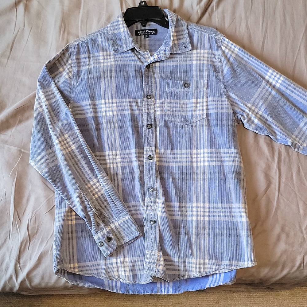 Blue North River Flannel Button Up Long Sleeve Shirt, Size M